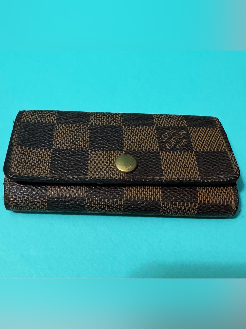 Louis Vuitton Brown Damier Ebene Card & 4 Key Holder with Brass Snap